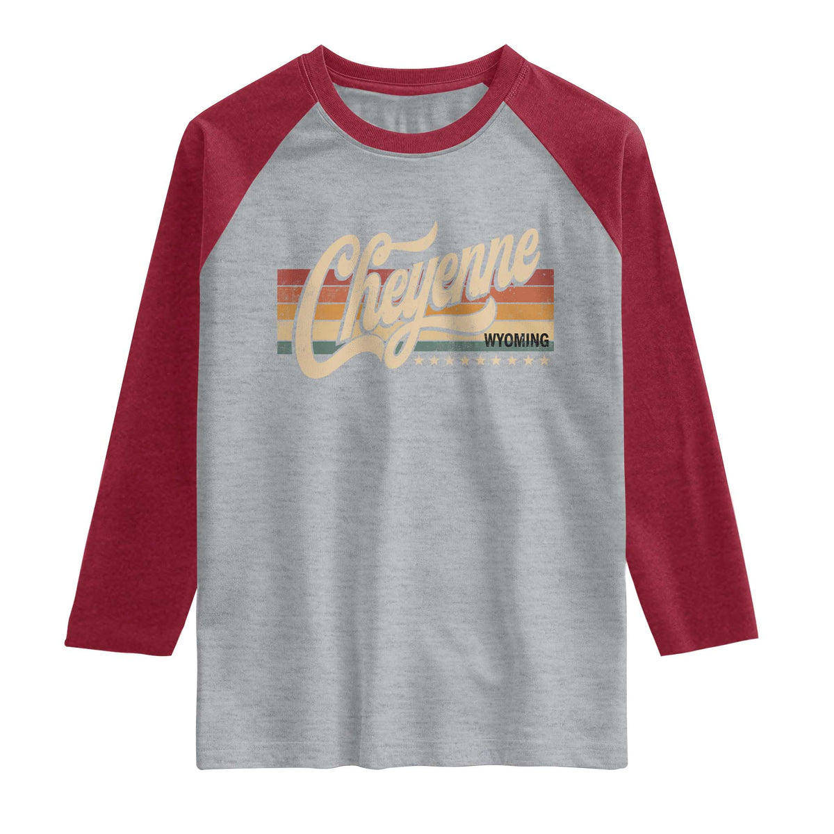Cheyenne Wyoming Pride Retro Vintage WY State Raglan Shirt TS11 Heather Gray Heather Red Print Your Wear