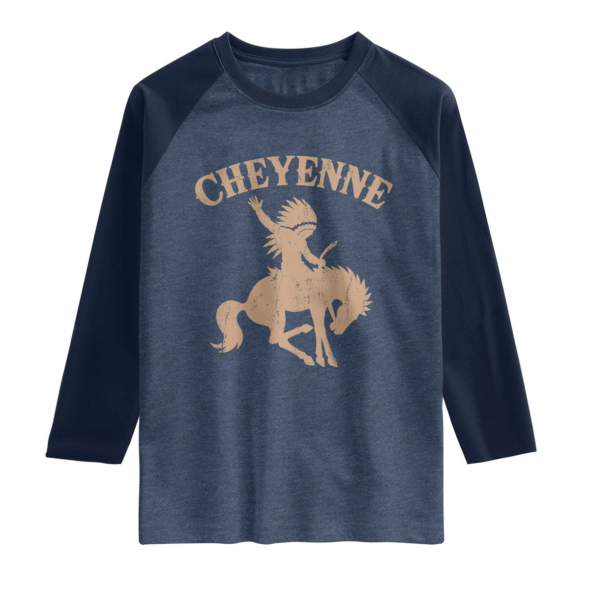 Cheyenne State Native American Cowboy Rodeo Raglan Shirt TS11 Heather Denim Navy Print Your Wear