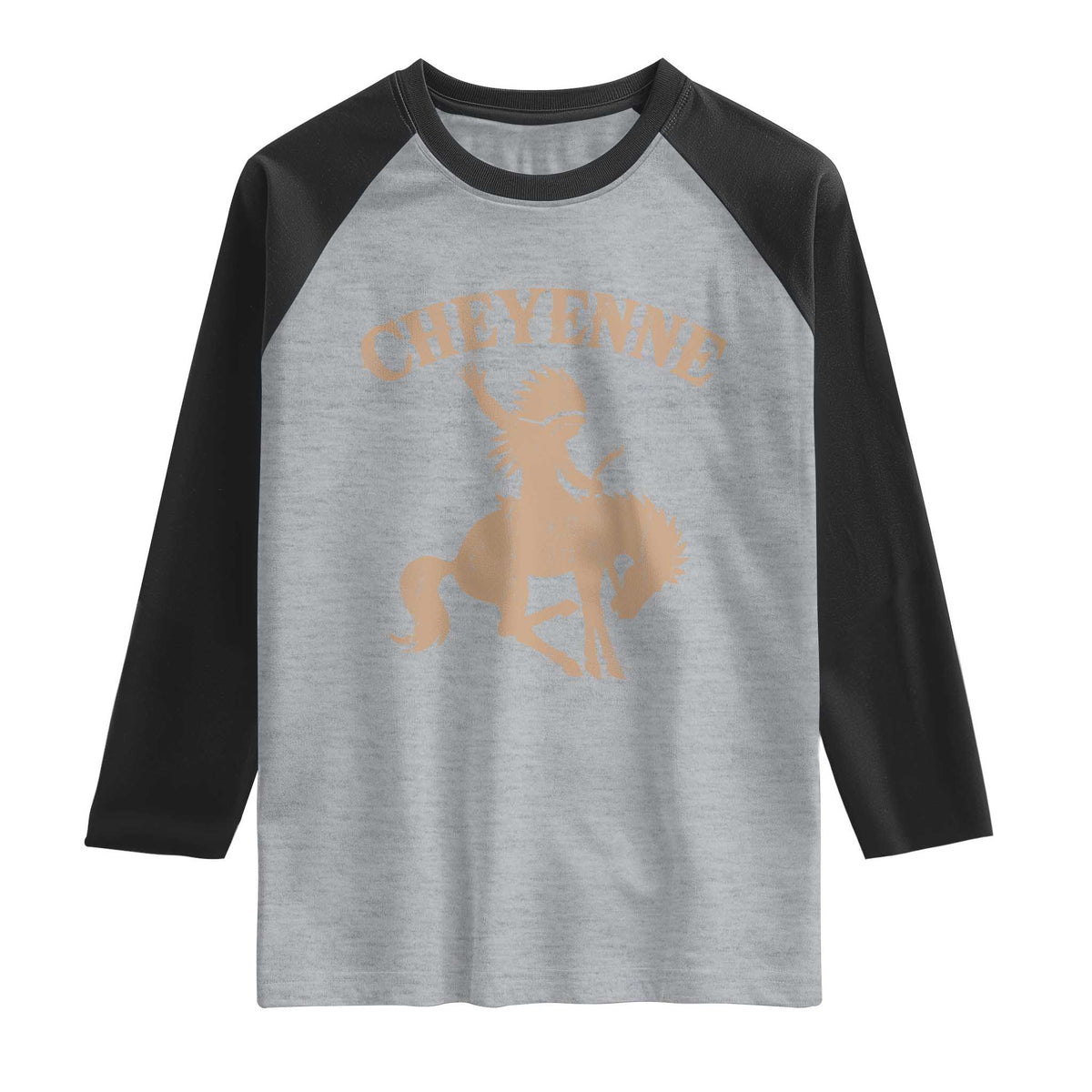 Cheyenne State Native American Cowboy Rodeo Raglan Shirt TS11 Heather Gray Black Print Your Wear