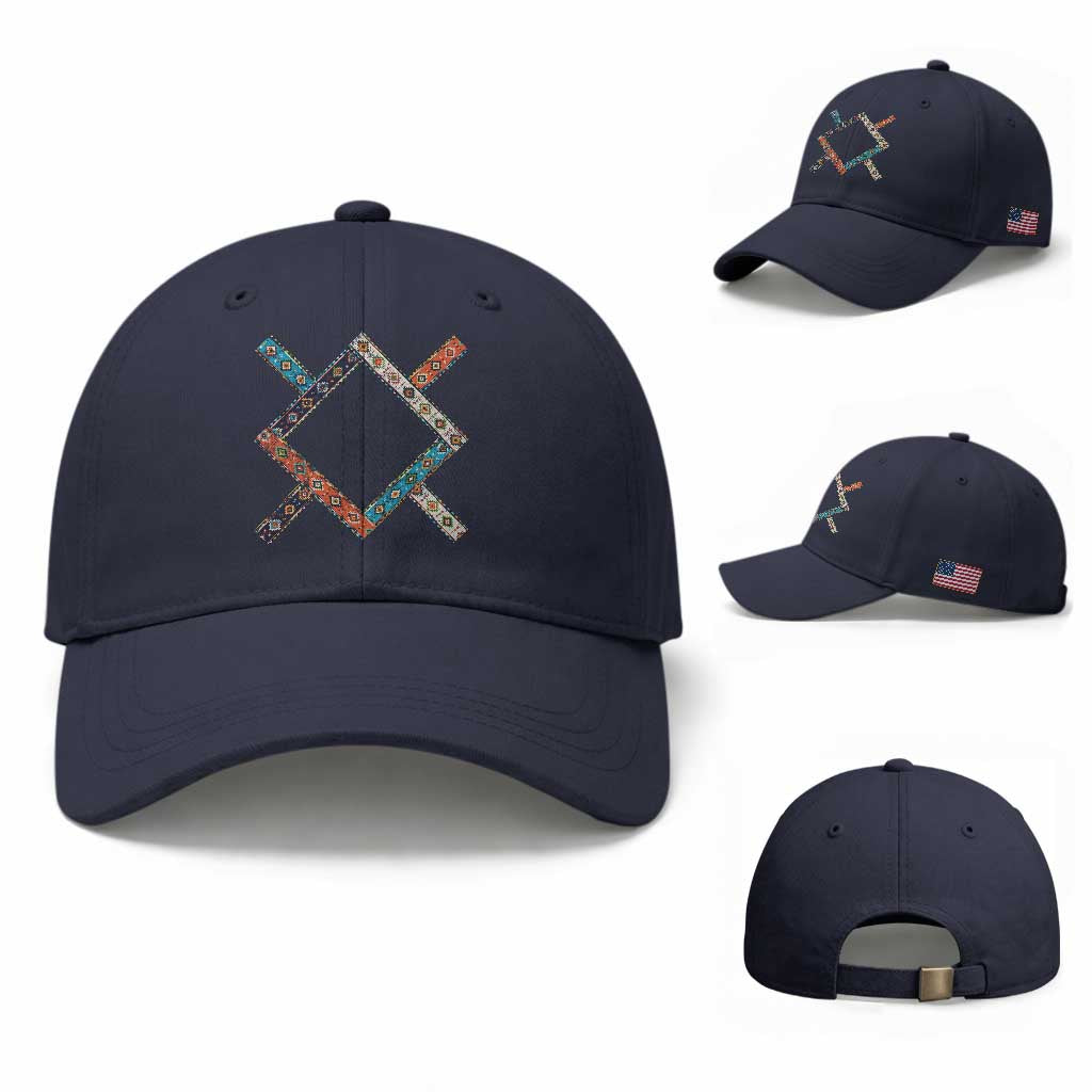 Northern Cheyenne Tribe Flag Montana Tribal Pattern Baseball Cap TS11 Baseball Cap Universal Fit Navy Print Your Wear
