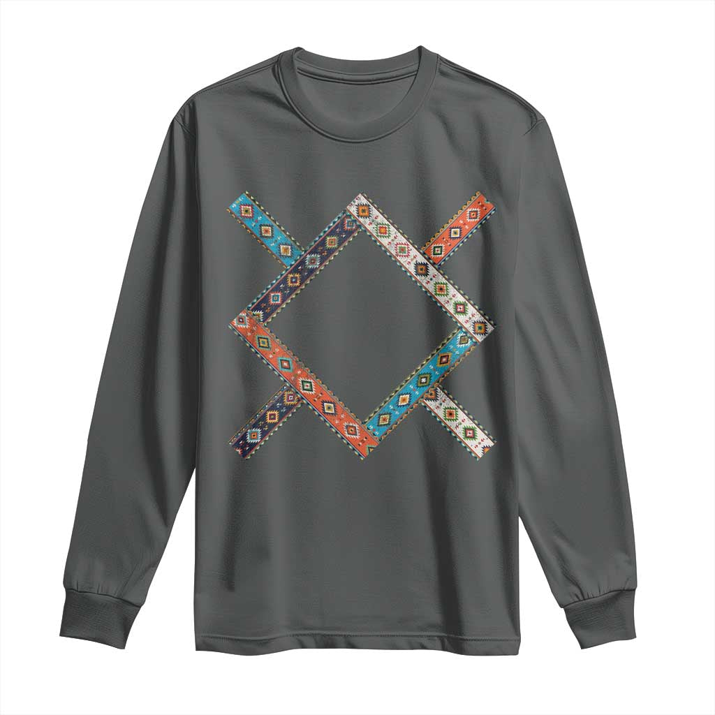 Northern Cheyenne Tribe Flag Montana Tribal Pattern Long Sleeve Shirt TS11 Dark Heather Print Your Wear