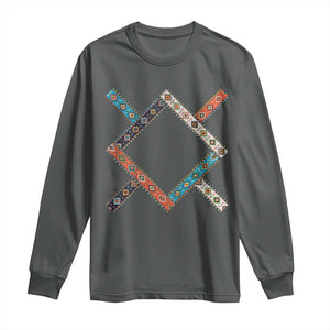 Northern Cheyenne Tribe Flag Montana Tribal Pattern Long Sleeve Shirt TS11 Dark Heather Print Your Wear