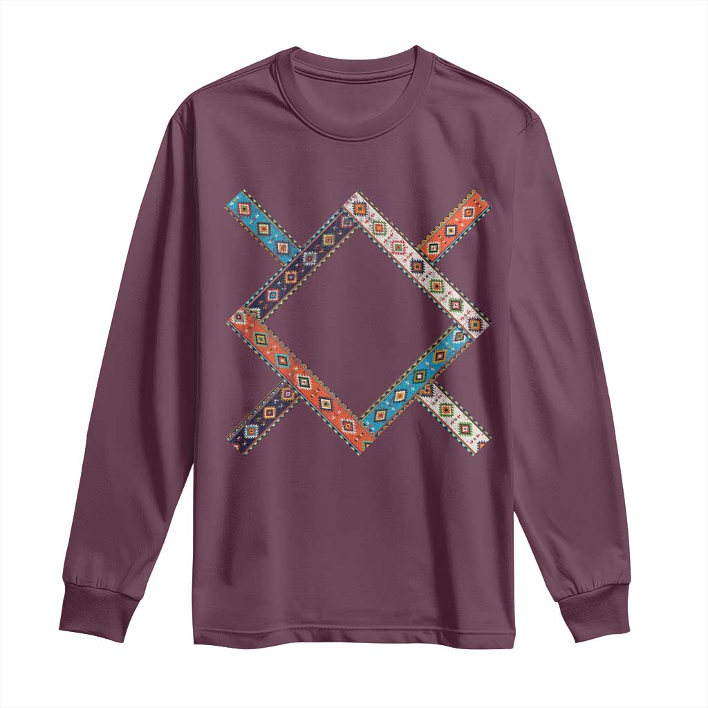 Northern Cheyenne Tribe Flag Montana Tribal Pattern Long Sleeve Shirt TS11 Maroon Print Your Wear