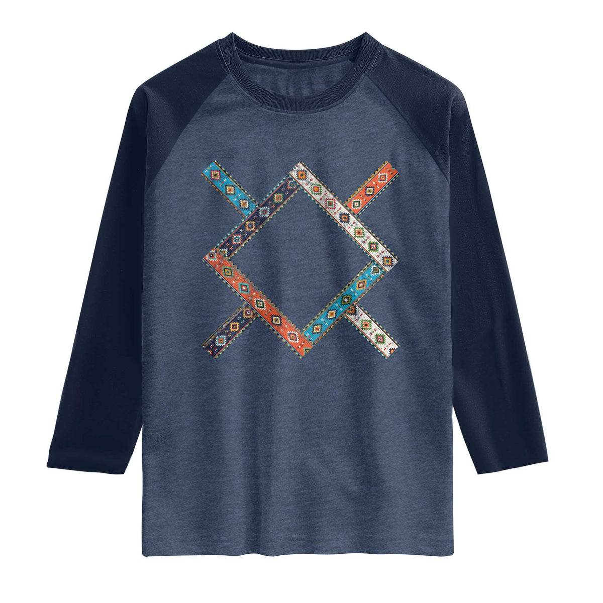 Northern Cheyenne Tribe Flag Montana Tribal Pattern Raglan Shirt TS11 Heather Denim Navy Print Your Wear