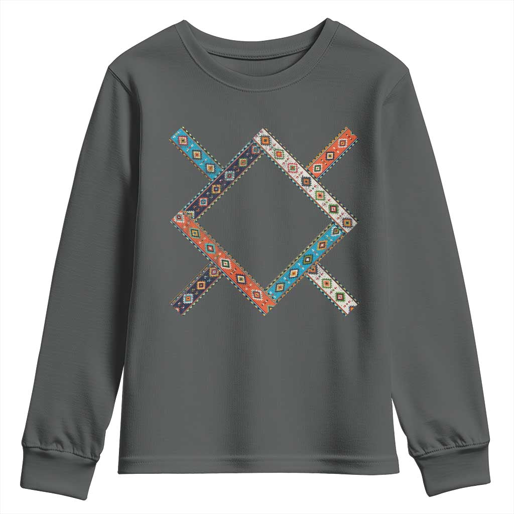 Northern Cheyenne Tribe Flag Montana Tribal Pattern Youth Sweatshirt TS11 Dark Heather Print Your Wear