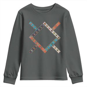 Northern Cheyenne Tribe Flag Montana Tribal Pattern Youth Sweatshirt TS11 Dark Heather Print Your Wear