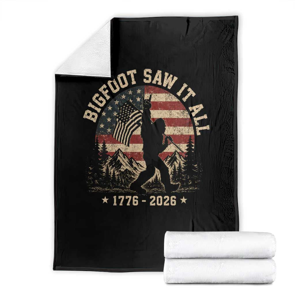 Bigfoot Saw It All 250 Years 1776 2026 4th of July Throw Blanket TS11 Black Print Your Wear