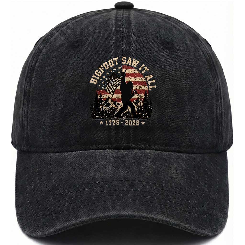 Bigfoot Saw It All 250 Years 1776 2026 4th of July Washed Cotton Baseball Cap TS11 Print Your Wear