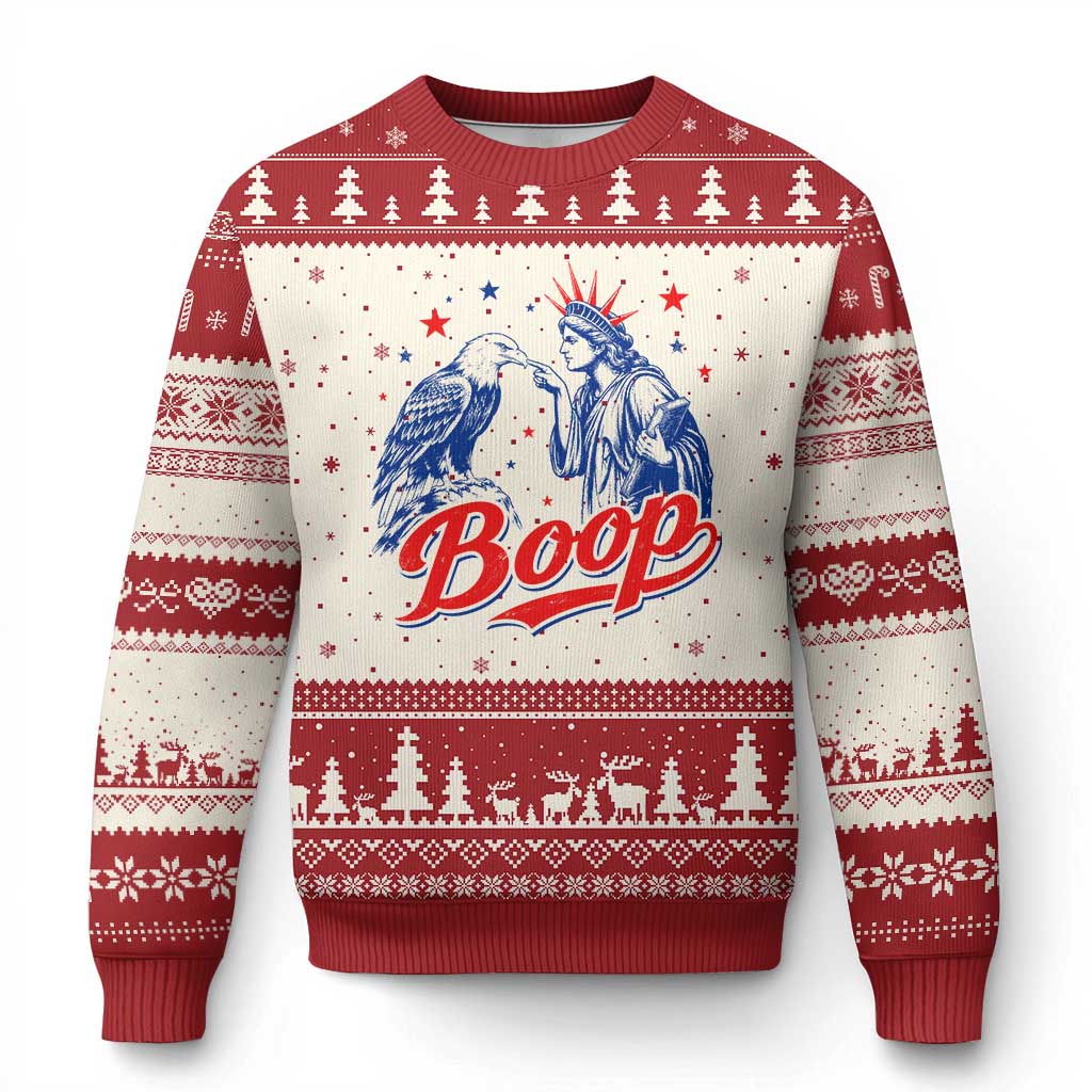 Boop Statue of Liberty and Eagle 4th of July Ugly Christmas Sweater TS11 Beige Red Print Your Wear