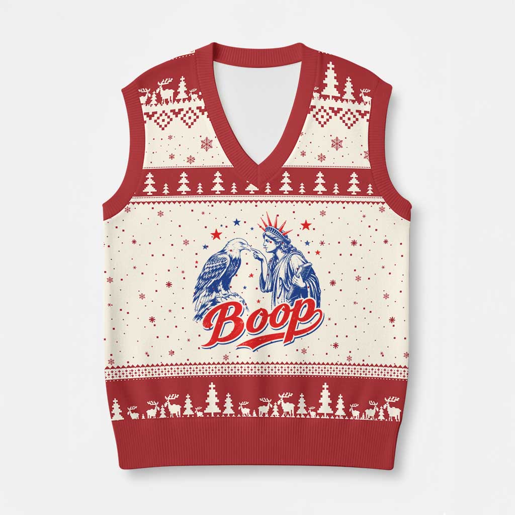 Boop Statue of Liberty and Eagle 4th of July V-Neck Knit Sweater Vest TS11 Beige Red Print Your Wear