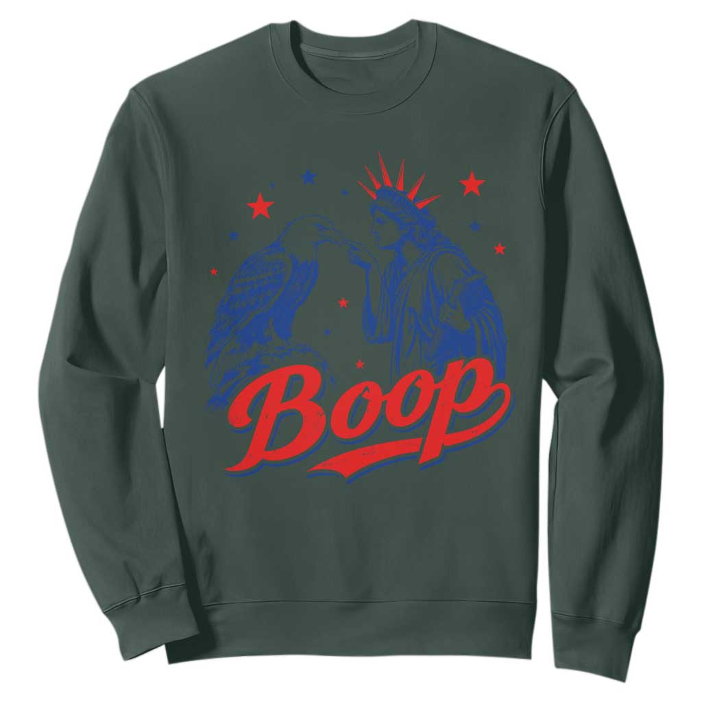 Boop Statue of Liberty and Eagle 4th of July Sweatshirt TS11 Dark Forest Green Print Your Wear