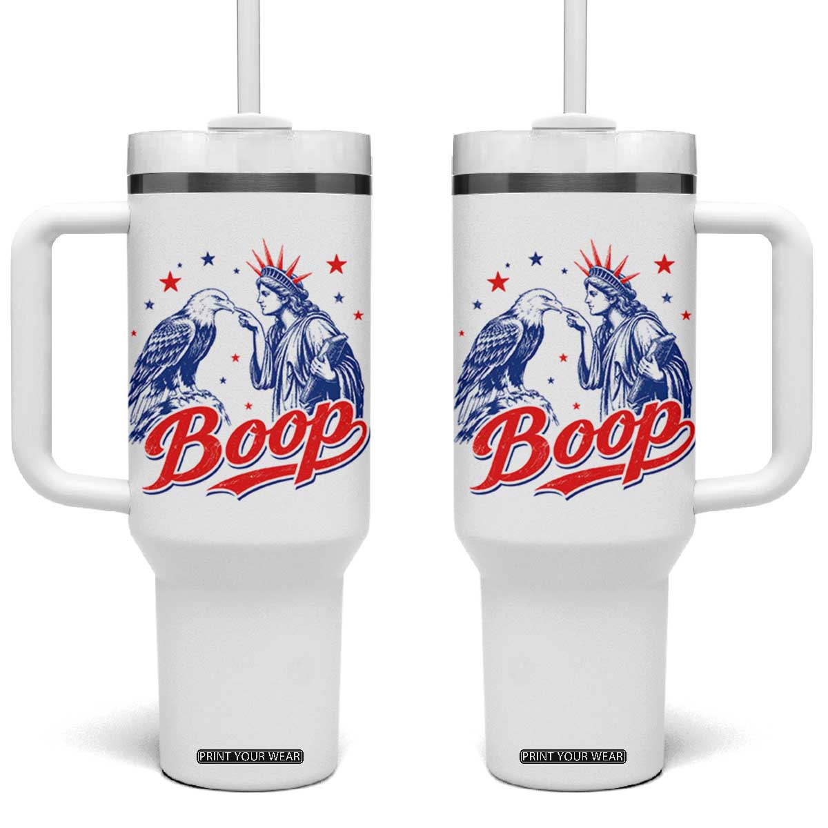 Boop Statue of Liberty and Eagle 4th of July Tumbler With Handle TS11 One Size: 40 oz White Print Your Wear