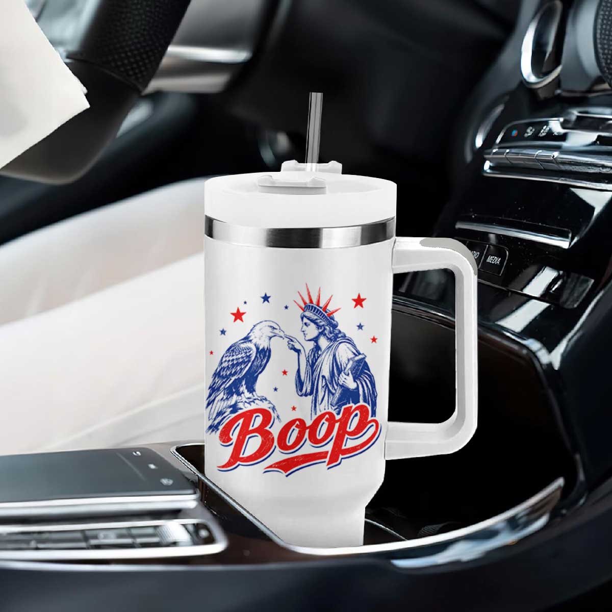 Boop Statue of Liberty and Eagle 4th of July Tumbler With Handle TS11 Print Your Wear