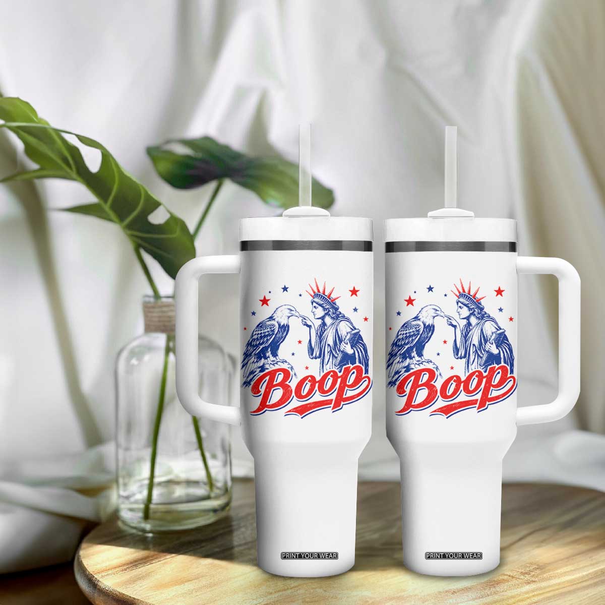 Boop Statue of Liberty and Eagle 4th of July Tumbler With Handle TS11 Print Your Wear