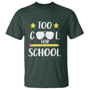 Funny Back To School T Shirt Too Cool For School Sunglasses TS11 Dark Forest Green Print Your Wear