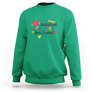 Watch Out Kindergarten Here I Come Sweatshirt Back To School Clock Apple Pen TS11 Irish Green Print Your Wear