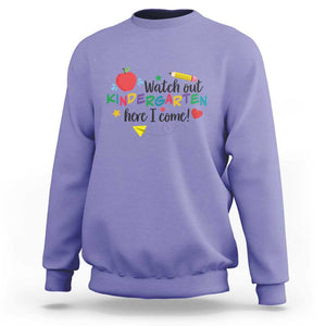 Watch Out Kindergarten Here I Come Sweatshirt Back To School Clock Apple Pen TS11 Violet Print Your Wear