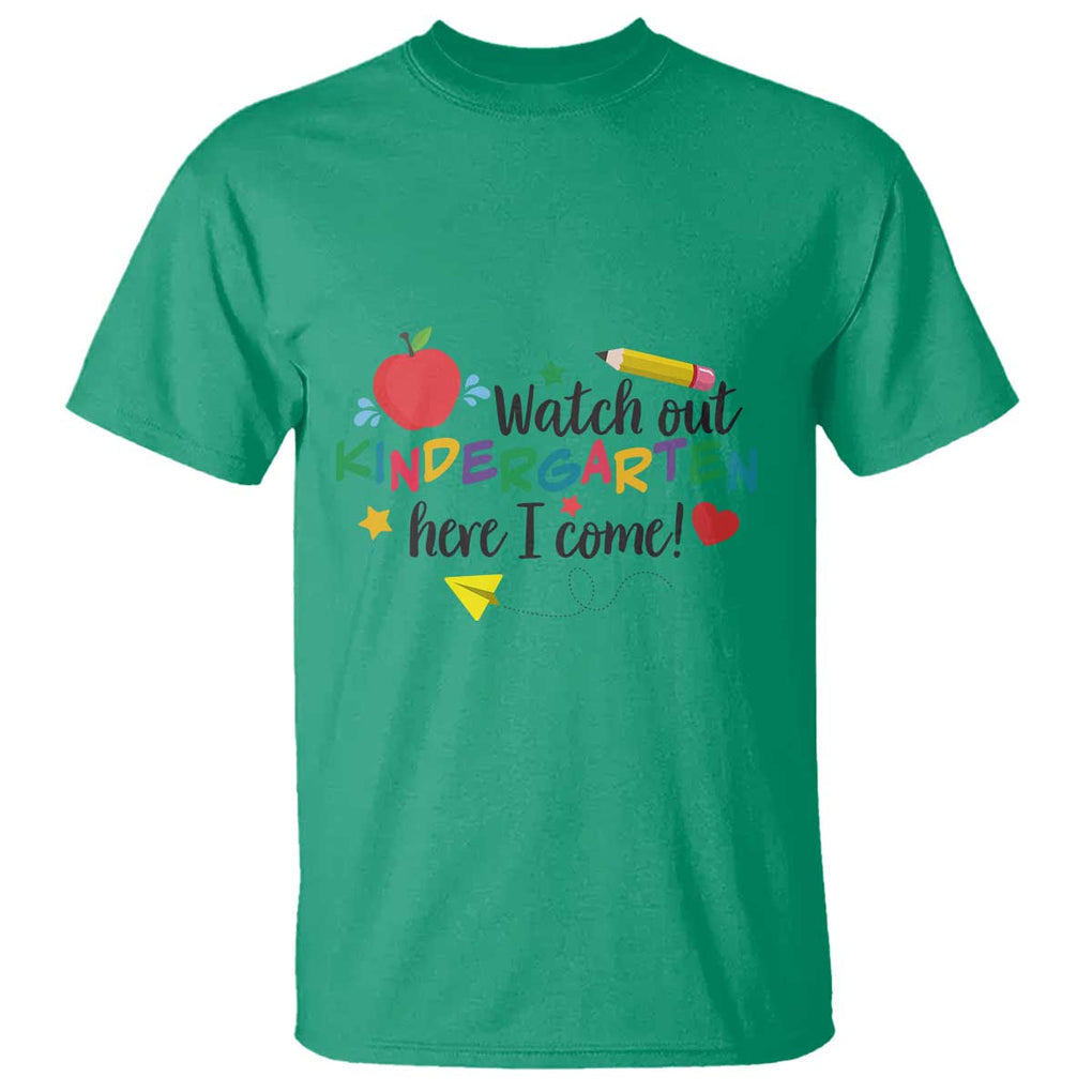 Watch Out Kindergarten Here I Come T Shirt Back To School Clock Apple Pen TS11 Irish Green Print Your Wear
