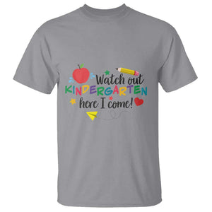 Watch Out Kindergarten Here I Come T Shirt Back To School Clock Apple Pen TS11 Sport Gray Print Your Wear