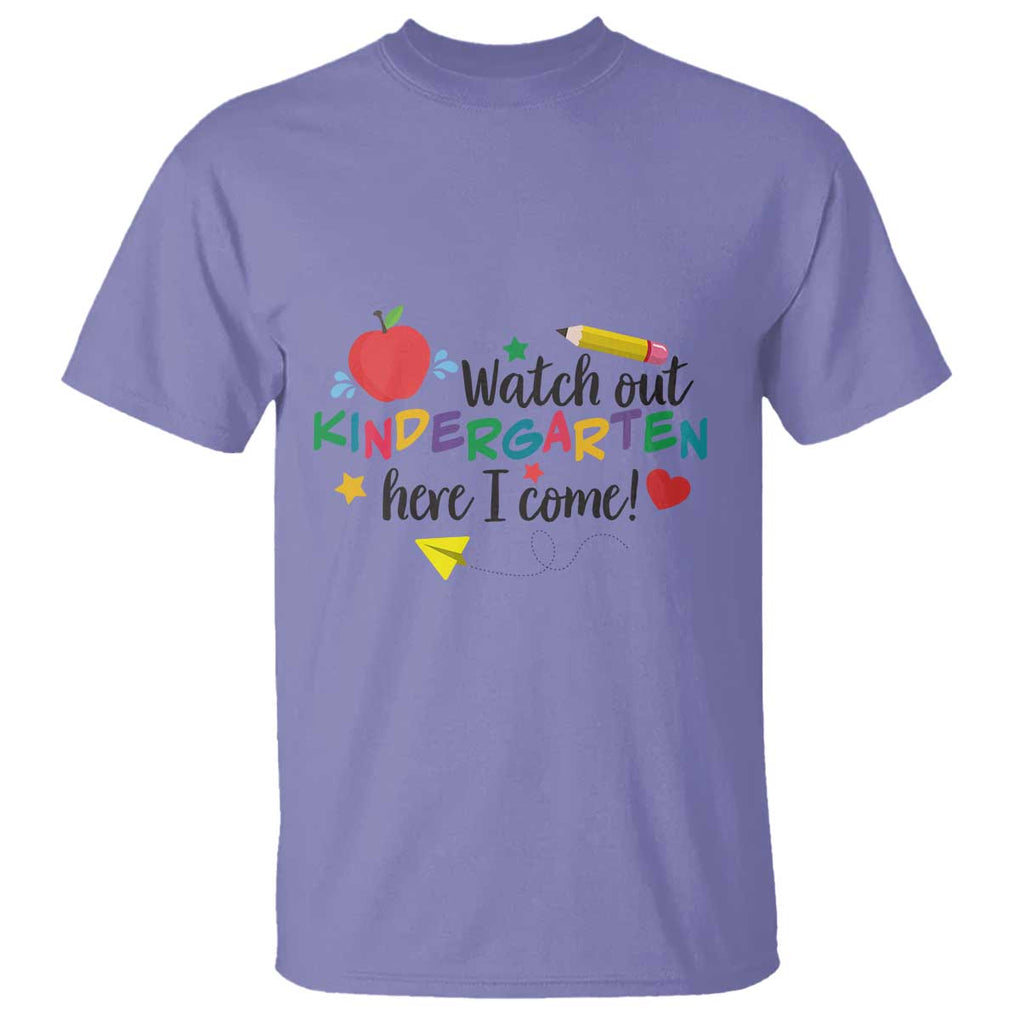 Watch Out Kindergarten Here I Come T Shirt Back To School Clock Apple Pen TS11 Violet Print Your Wear