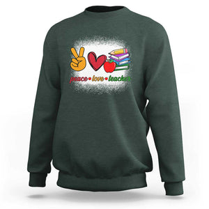 Teacher Sweatshirt Peace Love Teach Cute Apple Book Pencil TS11 Dark Forest Green Print Your Wear