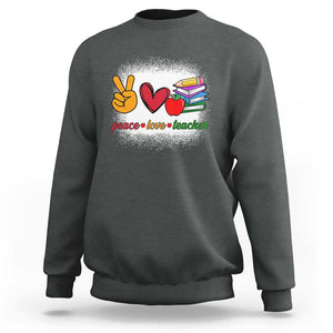 Teacher Sweatshirt Peace Love Teach Cute Apple Book Pencil TS11 Dark Heather Print Your Wear