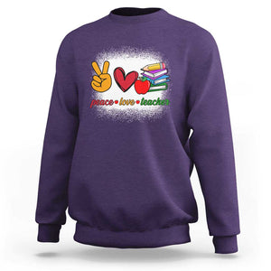 Teacher Sweatshirt Peace Love Teach Cute Apple Book Pencil TS11 Purple Print Your Wear