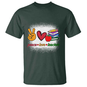 Teacher T Shirt Peace Love Teach Cute Apple Book Pencil TS11 Dark Forest Green Print Your Wear