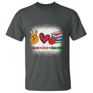 Teacher T Shirt Peace Love Teach Cute Apple Book Pencil TS11 Dark Heather Print Your Wear