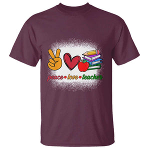 Teacher T Shirt Peace Love Teach Cute Apple Book Pencil TS11 Maroon Print Your Wear