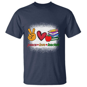 Teacher T Shirt Peace Love Teach Cute Apple Book Pencil TS11 Navy Print Your Wear