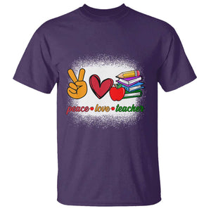 Teacher T Shirt Peace Love Teach Cute Apple Book Pencil TS11 Purple Print Your Wear