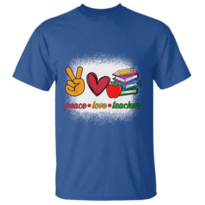 Teacher T Shirt Peace Love Teach Cute Apple Book Pencil TS11 Royal Blue Print Your Wear