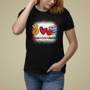 Teacher T Shirt For Women Peace Love Teach Cute Apple Book Pencil TS11 Black Print Your Wear