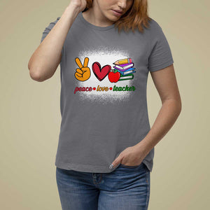 Teacher T Shirt For Women Peace Love Teach Cute Apple Book Pencil TS11 Charcoal Print Your Wear