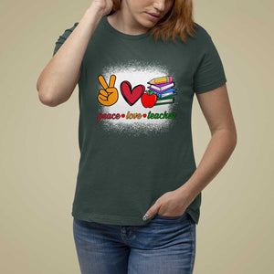 Teacher T Shirt For Women Peace Love Teach Cute Apple Book Pencil TS11 Dark Forest Green Print Your Wear