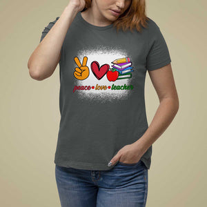 Teacher T Shirt For Women Peace Love Teach Cute Apple Book Pencil TS11 Dark Heather Print Your Wear