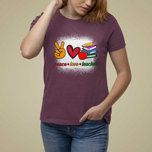 Teacher T Shirt For Women Peace Love Teach Cute Apple Book Pencil TS11 Maroon Print Your Wear