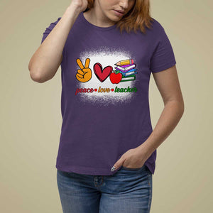 Teacher T Shirt For Women Peace Love Teach Cute Apple Book Pencil TS11 Purple Print Your Wear