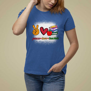 Teacher T Shirt For Women Peace Love Teach Cute Apple Book Pencil TS11 Royal Blue Print Your Wear