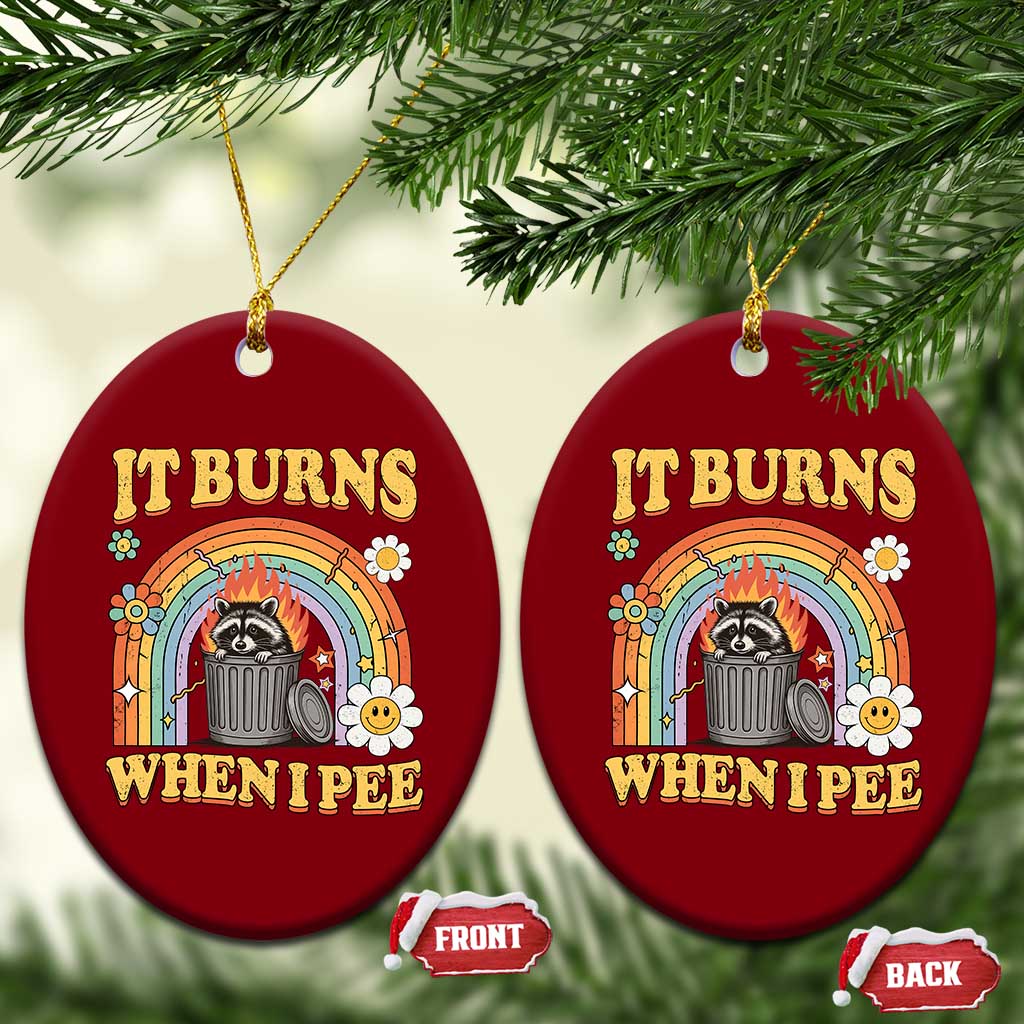 Funny It Burns When I Pee Ceramic Ornament Sarcastic Burning Racoon Meme TS11 Print Your Wear
