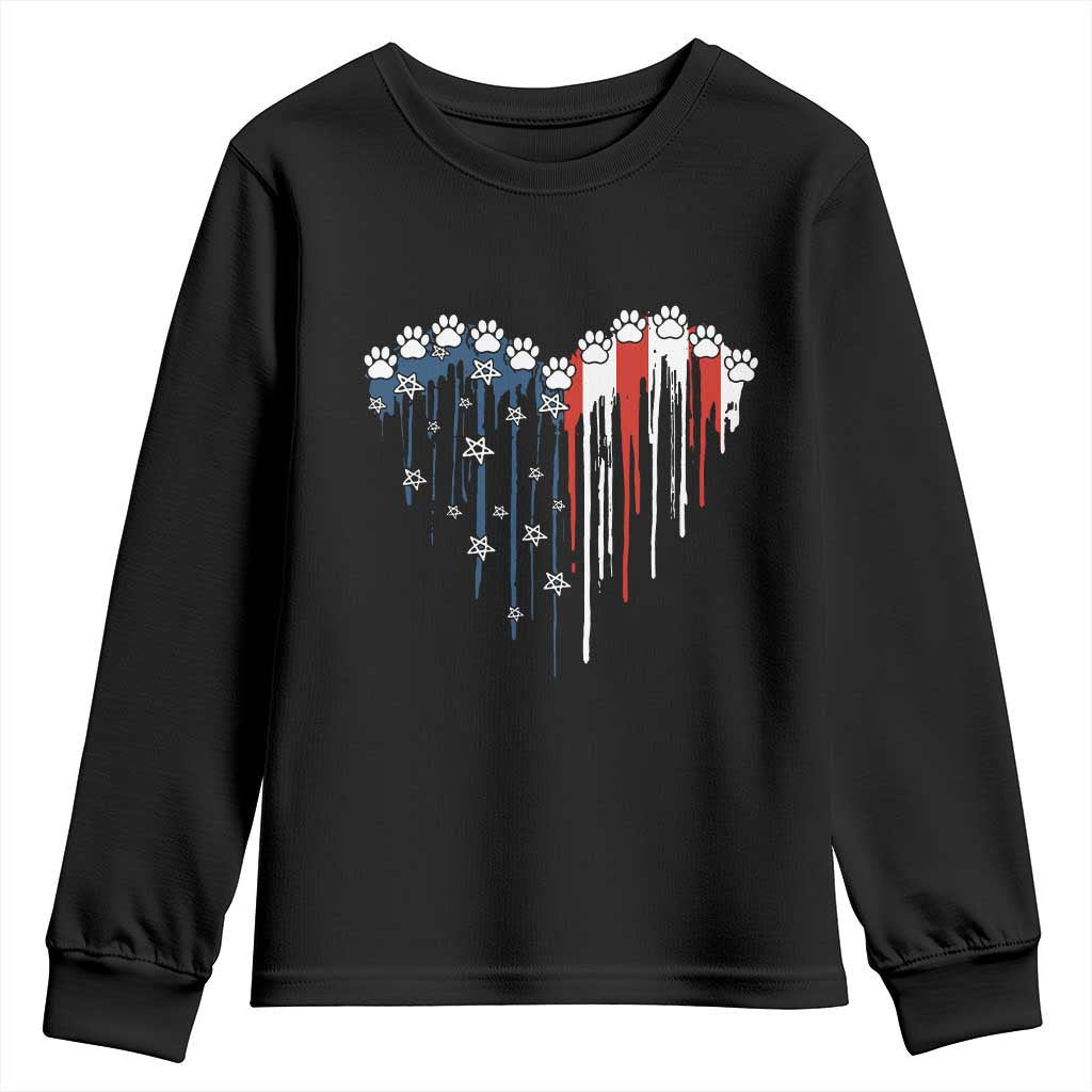 Patriotic Dog And Cat Paw American Flag Heart 4th Of July Youth Sweatshirt TS11 Black Print Your Wear