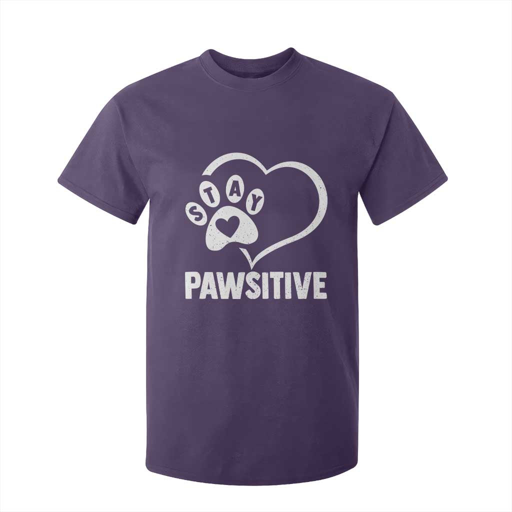 Funny Stay Pawsitive T Shirt For Kid Cat Dog Lover Positive Vibes TS11 Purple Print Your Wear