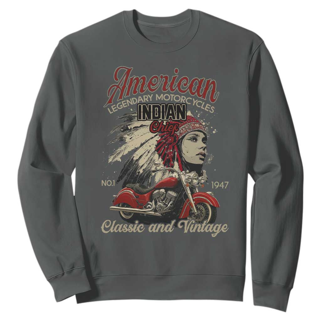 American Legendary Motorcycle Indian Chief Sweatshirt Classic And Vintage Bikers TS11 Dark Heather Print Your Wear