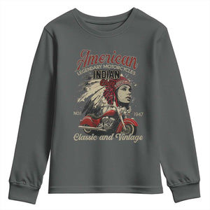 American Legendary Motorcycle Indian Chief Youth Sweatshirt Classic And Vintage Bikers TS11 Dark Heather Print Your Wear