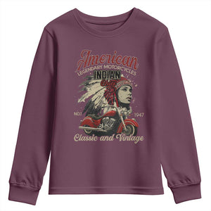 American Legendary Motorcycle Indian Chief Youth Sweatshirt Classic And Vintage Bikers TS11 Maroon Print Your Wear