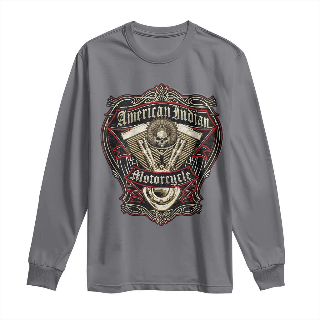 American Indian Skull Motorcycle Vintage Motorbike Engine Long Sleeve Shirt TS11 Charcoal Print Your Wear