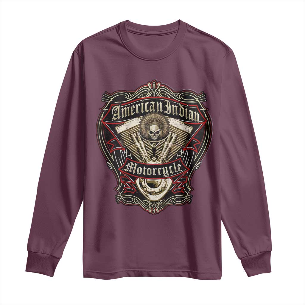 American Indian Skull Motorcycle Vintage Motorbike Engine Long Sleeve Shirt TS11 Maroon Print Your Wear