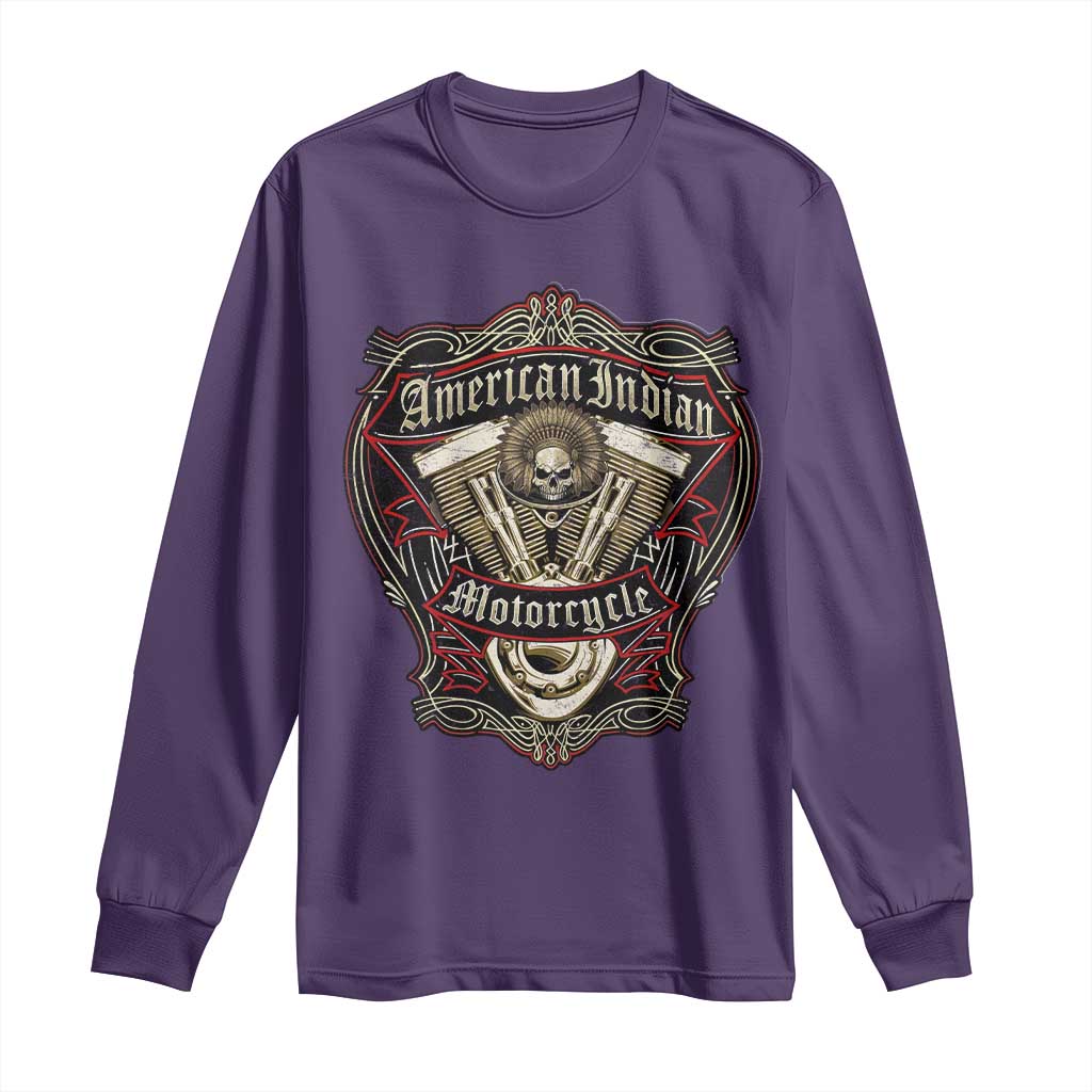 American Indian Skull Motorcycle Vintage Motorbike Engine Long Sleeve Shirt TS11 Purple Print Your Wear