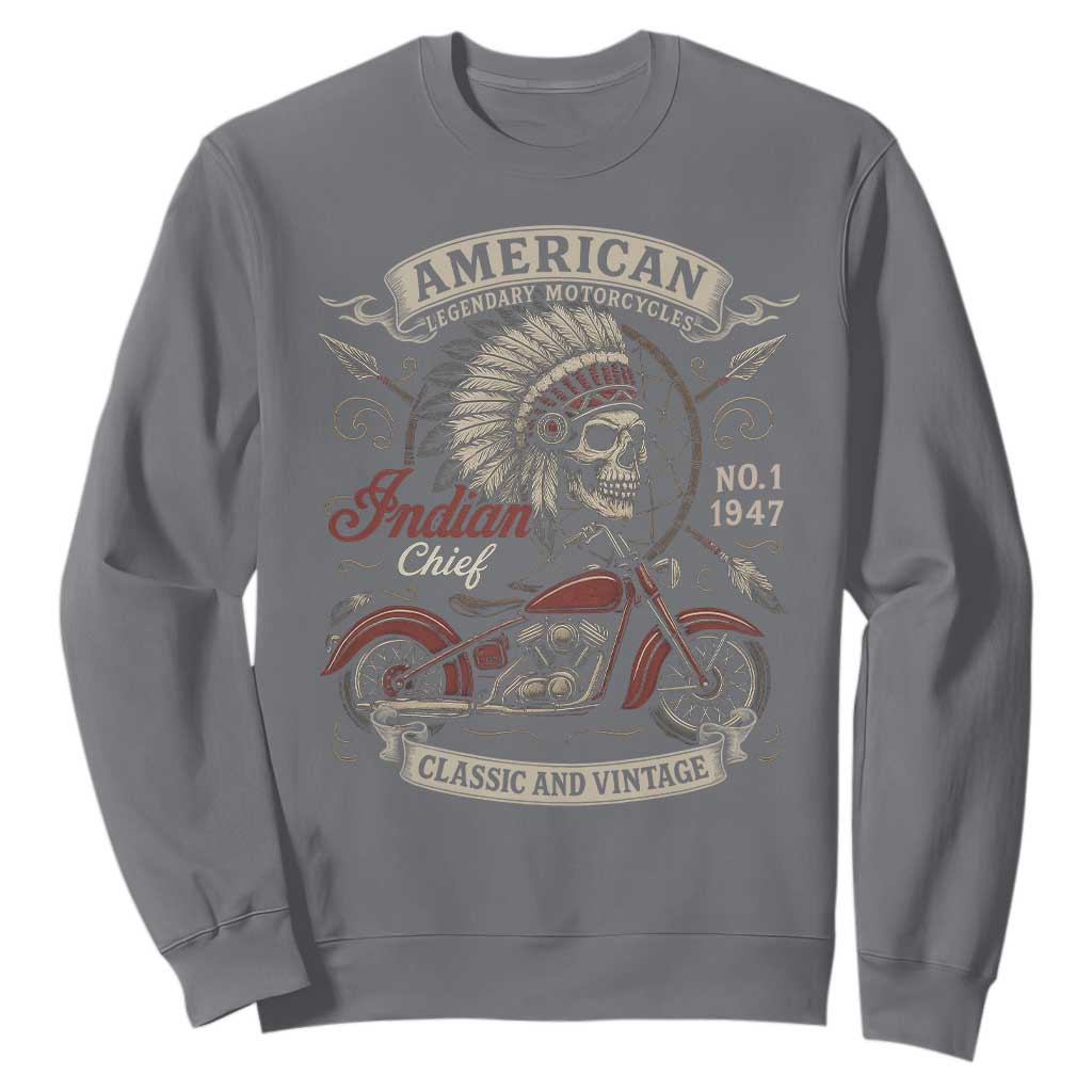 American Legendary Motorcycle Indian Chief Sweatshirt No 1 Classic And Vintage Skull TS11 Charcoal Print Your Wear